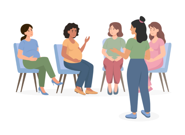 Femmes enceintes suivent un cours de français
